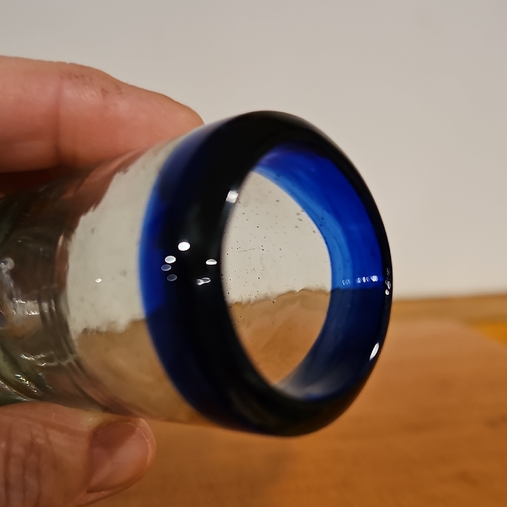 Set of 3 Handblown Glass Shot Glasses with Cobalt Blue Rim - Picture 5 of 5